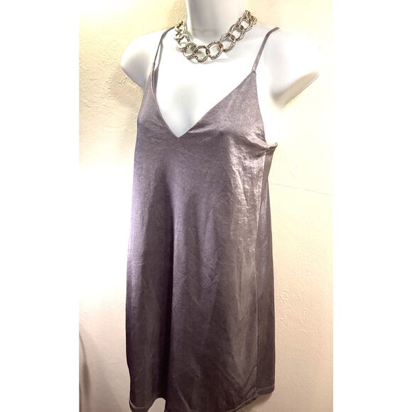 ZARA Silver Metallic Mini Stretch Shift Slip Evening Party Dress Y2K Look S Sexy - Picture 2 of 9